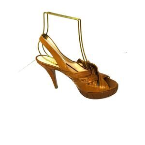 Prada Tan Leather Slingback Heels Size 36 Knotted Platform Sandals